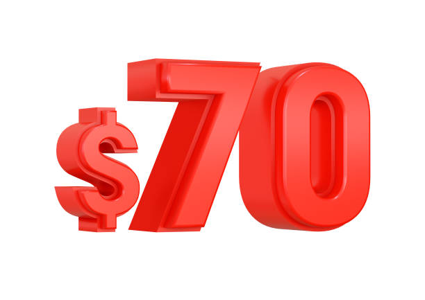 istock Red 70 seventy dollars price symbol isolated on white background 1390565452