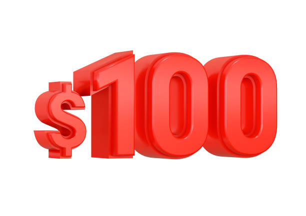 istock Red 100 one hundred dollars price symbol isolated on white background 1390565453