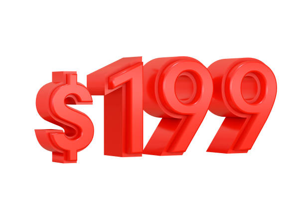 istock Red 199 dollars price symbol isolated on white background 1390565457
