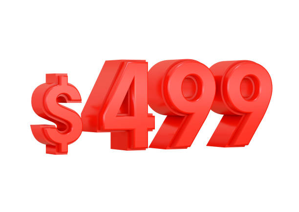 istock Red 499 dollars price symbol isolated on white background 1390565462