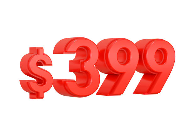 istock Red 399 dollars price symbol isolated on white background 1390565468