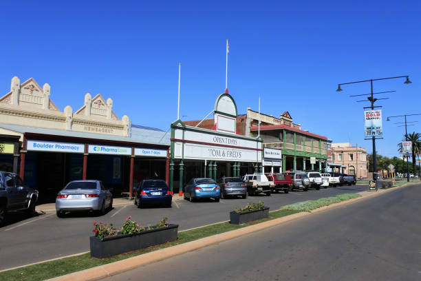 Kalgoorlie - Boulder, Wa - Mar 18 2022:Burt street in Boulder Western Australia. Boulder was built alongside one of the world's richest gold ore bodies just a few kilometres from Kalgoorlie.