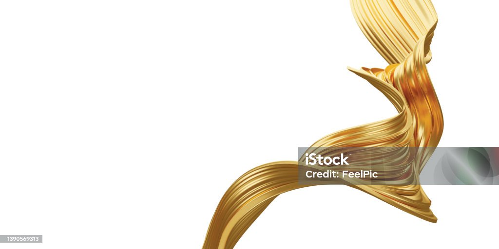 Golden luxury metal texture wave on white background with copy space 3D render Gold - Metal Stock Photo