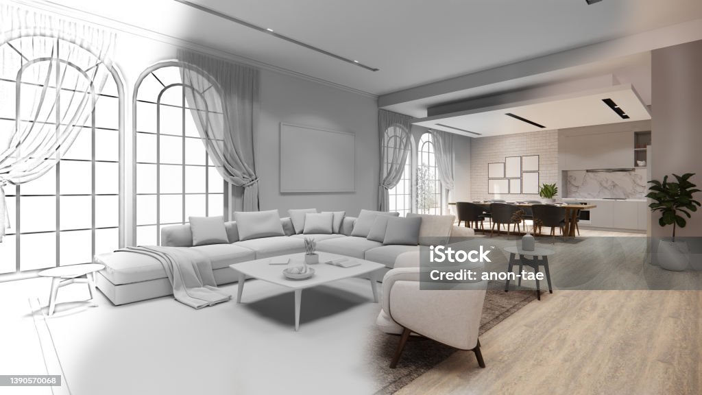Modern and luxurious Offices lobby interior area . Reception counter des. 3d rendering interior office modern and loft design. Home Showcase Interior Stock Photo