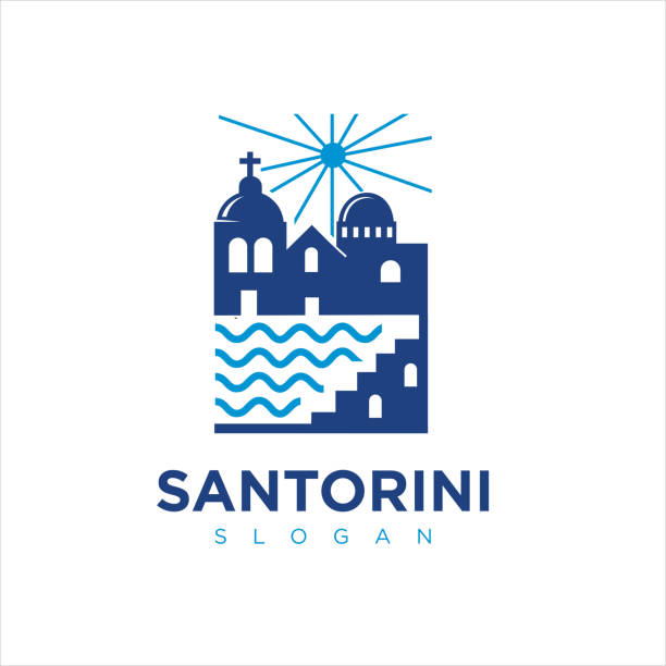 Santorini Aegean Sea Island Landmarks Travel Flat Concept Vector Illustration. Santorini greek island icon design template Santorini Aegean Sea Island Landmarks Travel Flat Concept Vector Illustration. Santorini greek island icon design template santorini stock illustrations