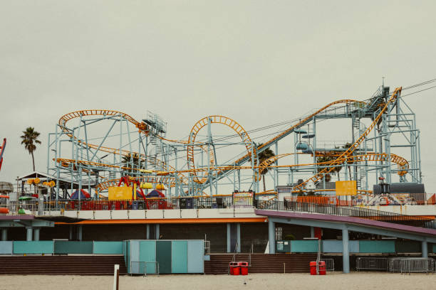Myrtle Beach, South Carolina - USA, February 21, 2024. Theme park architecture and restaurants along Myrtle Beach.