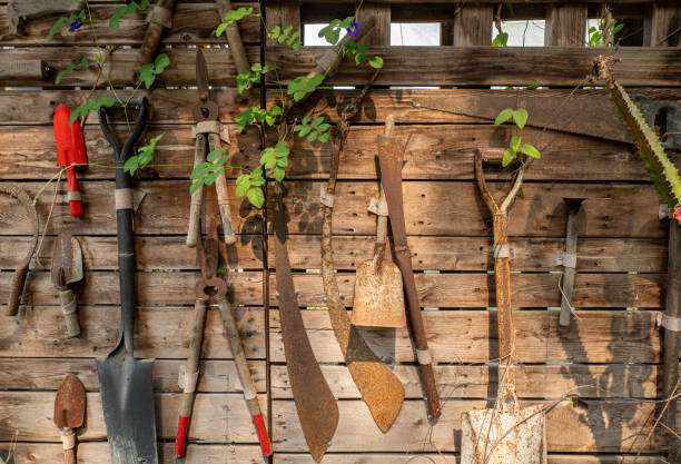 Wooden, handmade rural fence made of irregular boards, against the background of an old, wooden cottage. A traditional element of rural architecture in Poland. Natural light emphasizing the texture of the wood. A perfect photo for topics related to the countryside, nature, tradition and handicraft.