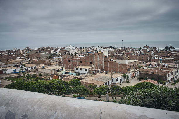 Huanchaco - July 13, 2018 : View of Huanchaco beach town from a hill