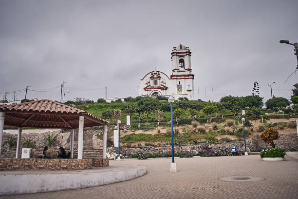 Huanchaco - July 13, 2018 : Street view of Virgen del Socorro church and surroundings