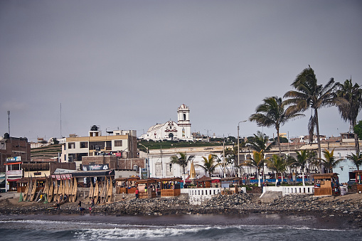 Huanchaco - July 13, 2018 : View of Virgen del Perpetuo Socorro church in the background