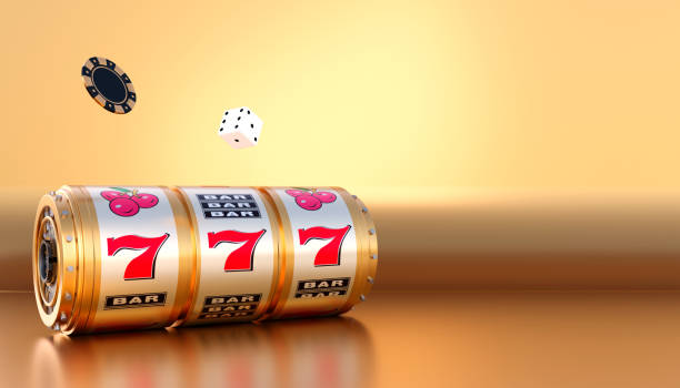 istock Online casino. 3D slot machine on gold background. Gambling concept design. 3d rendering illustration. 1390584355