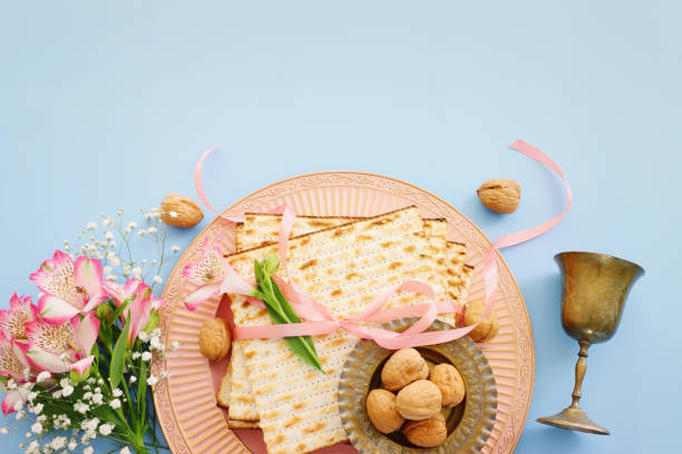 istock Passover background of matzoh (jewish holiday bread). Top view 1390587458
