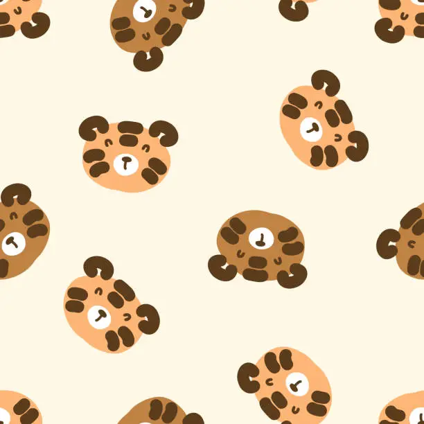 Vector illustration of Hand drawn seamless pattern with cute tiger faces. Perfect for T-shirt, textile and print. Doodle vector illustration for decor and design.