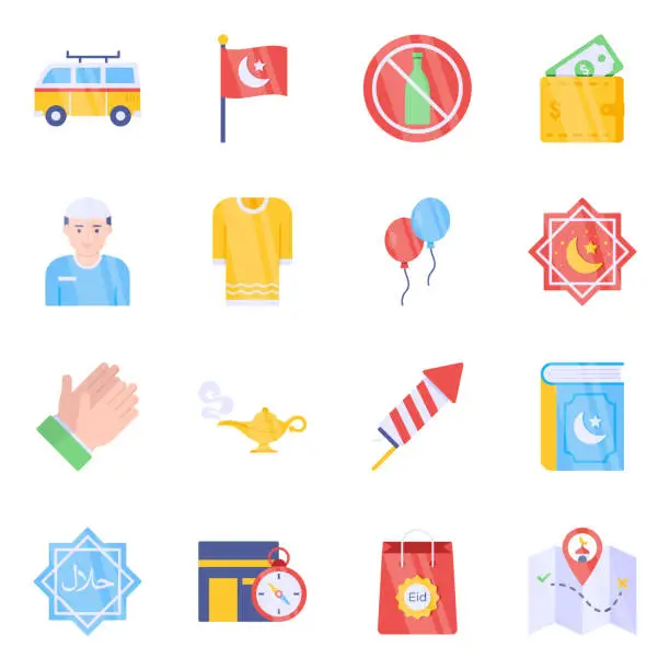 Vector illustration of Pack of Islamic Flat Icons