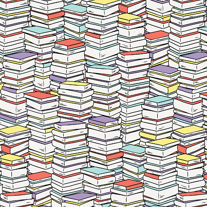 Pile books pattern for textile, fabric,wrapping paper. Hand drawn vector illustration.