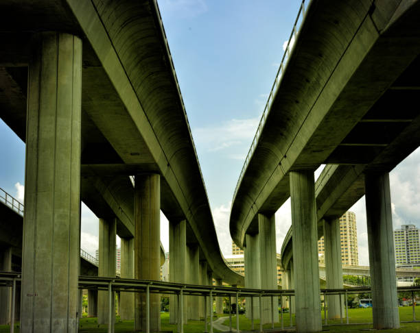 istock Track of Singapore mass rapid train (MRT) again blue sky. 1390594718