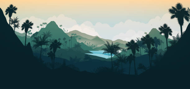 熱帯島沿岸夕日 - scenics silhouette beach sun点のイラスト素材／クリップアート素材／マンガ素材／アイコン素材