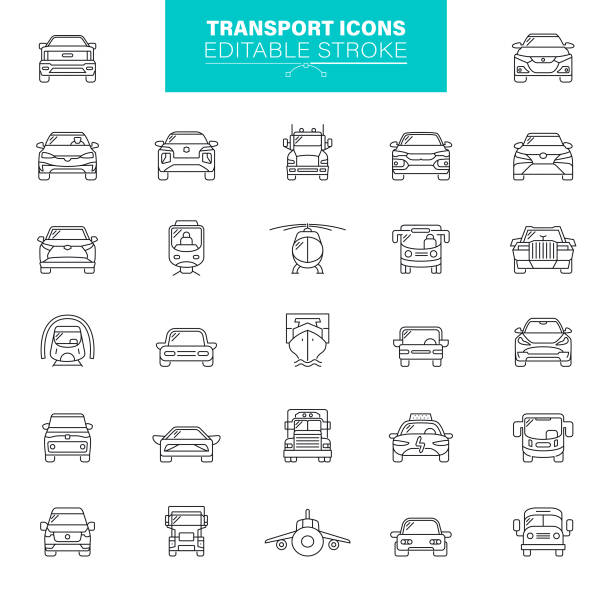 Transport Icons Editable Stroke. The set contains icons as Truck, Pick-up Truck, Plane, Mode of Transport Transports and Transportatio thin line vector icon set. Editable stroke. audi stock illustrations