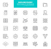 Data Recovery Icons Editable Stroke. The set contains icons as Backup, Change, Settings, Options, Download