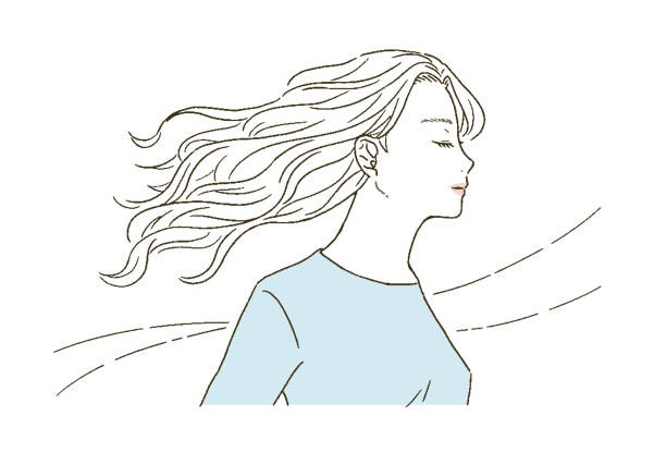 piękno ilustracja kobiety z długimi włosami z profilu - beauty treatment obrazy stock illustrations