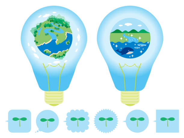 電球内のクリーンな環境の図 - 脱炭素点のイラスト素材／クリップアート素材／マンガ素材／アイコン素材