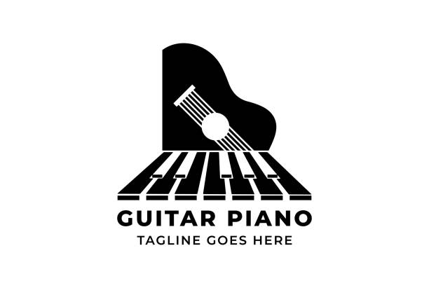 ilustrações, clipart, desenhos animados e ícones de cordas de guitarra com ícone de instrumento de música de piano design vetor - estilo musical