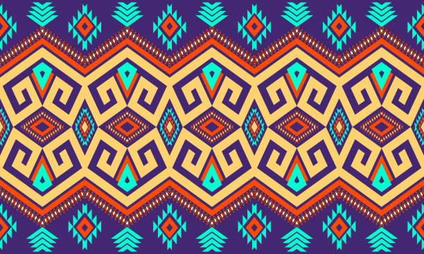 Traditional oriental ethnic geometric pattern design for background, carpet, wallpaper, clothing, wrap, batik, fabric, embroidery, illustration, vector, beautiful. Geometric ethnic oriental traditional pattern.Figure tribal embroidery style.Design for background,wallpaper,clothing,wrapping,fabric,vector illustration baka stock illustrations