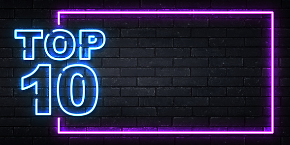 Vector realistic isolated neon sign of Top 10 frame logo on the wall background.