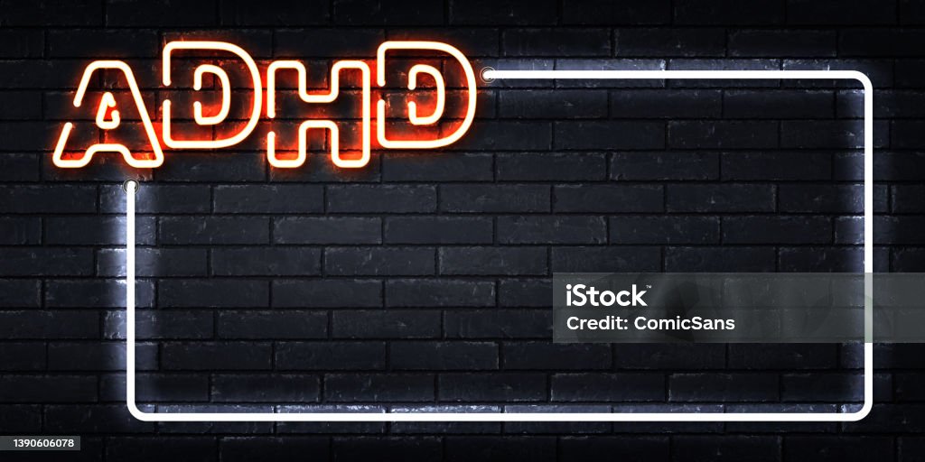 Adhd Frame Vector Realistic Isolated Neon Sign Of Adhd Frame Logo On The Wall ...