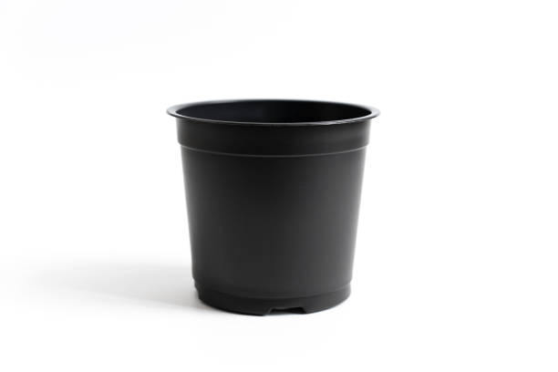 istock small black plastic pot for indoor flowers on a white background. 1390606425