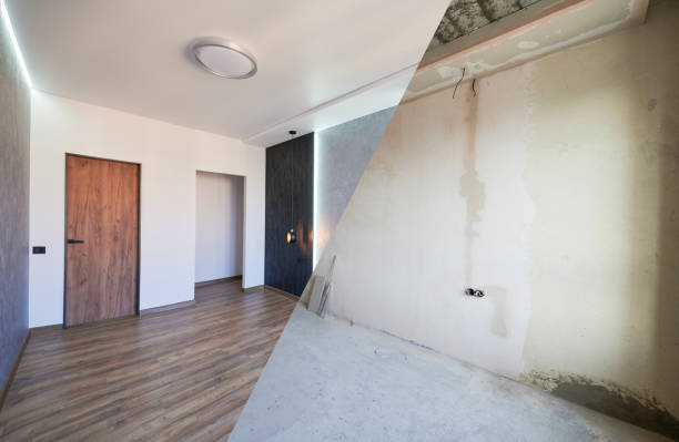 istock Photo collage of apartment before and after restoration. 1390606607