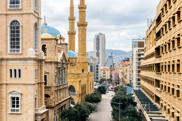 Architecture of Beirut Central District with St. Georges Maronite cathedral and Al-Amin mosque, Beirut, Lebanon