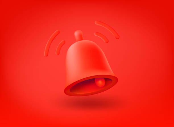 Icône en forme de cloche rouge sur fond rouge. Icône vectorielle 3D