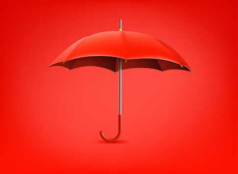 Red umbrella on red backgrond. 3d vector illustration