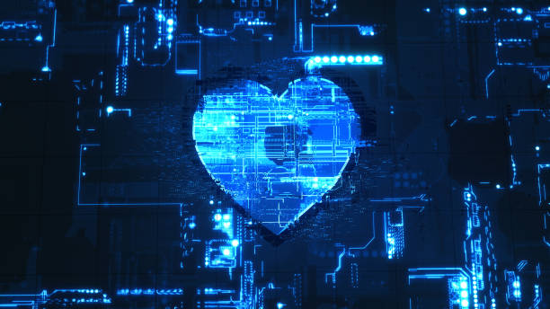 istock Heart Flying in Digital environment, Internet Love, Internet Dating. 1390609388
