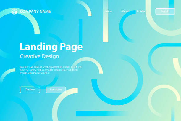 шаблон посадочной страницы - абстрактный дизайн с геометрическими формами - модный синий градиент - green background green yellow circle stock illustrations