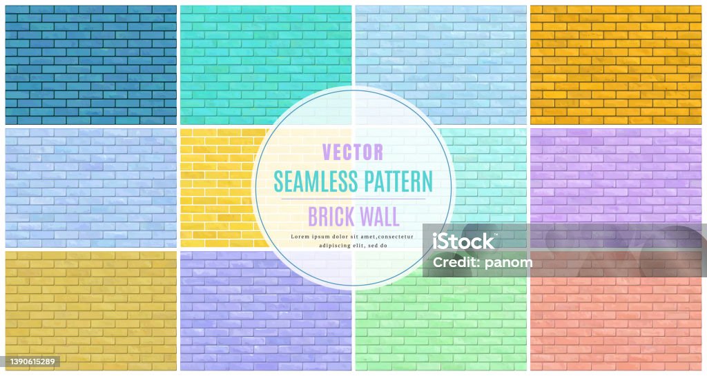 Wall Blocks Color Pattern Colorful Block Brick Wall Seamless Pattern Collection Set Texture ...