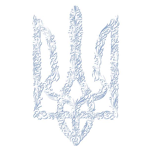 herb ukrainy linia kwiatowa - ukraine trident ukrainian culture coat of arms stock illustrations