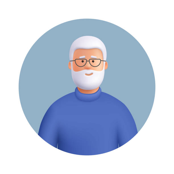 ilustraciones, imágenes clip art, dibujos animados e iconos de stock de avatar de hombre mayor. anciano sonriente con barba y cabello gris. ilustración de personajes de personas vectoriales en 3d. estilo minimalista de dibujos animados. - anciano