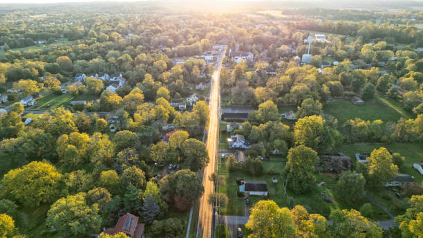 Good Morning Loudoun Sunrise over Loudoun County's Hamilton, Virgnia. rural main street stock pictures, royalty-free photos & images