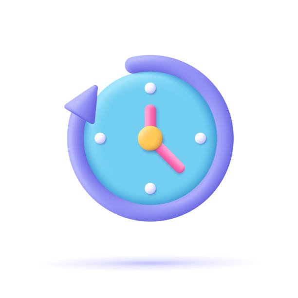 Round clock with arrow. Time keeping , measurement of time, time management and deadline, working hours concept. 3d vector icon. Cartoon minimal style. Round clock with arrow. Time keeping , measurement of time, time management and deadline, working hours concept. 3d vector icon. Cartoon minimal style. 24 hrs stock illustrations