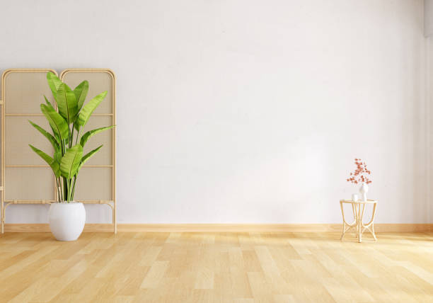 istock Green plant in white living room with free space, 3D rendering 1390618082