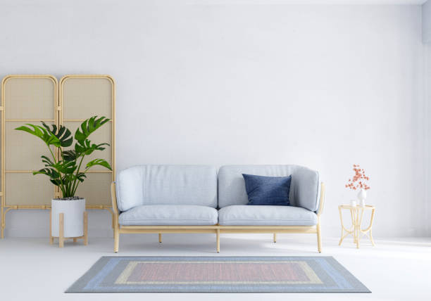 istock Gray sofa in white living room with copy space, 3D rendering 1390618083