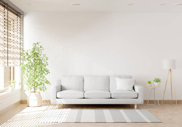 istock Sofa in living room with copy space, 3D rendering 1390618086