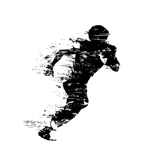 ilustrações, clipart, desenhos animados e ícones de jogador de futebol americano, silhueta isolada do vetor grunge - football player american football athlete sport