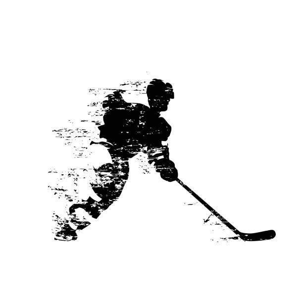 ilustraciones, imágenes clip art, dibujos animados e iconos de stock de jugador de hockey sobre hielo, silueta vectorial aislada abstracta - ice hockey illustrations