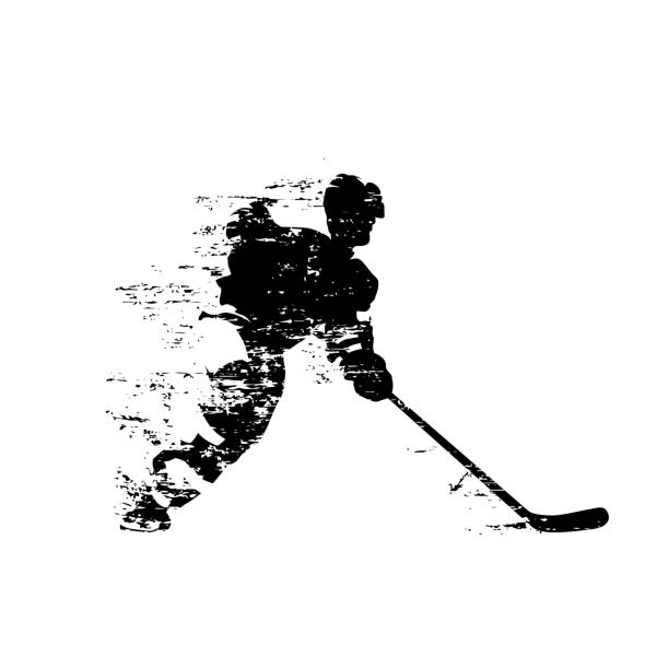 illustrazioni stock, clip art, cartoni animati e icone di tendenza di giocatore di hockey su ghiaccio, silhouette vettoriale isolata astratta - hockey su ghiaccio