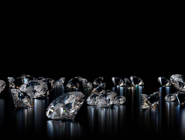 Diamonds on black background stock photo