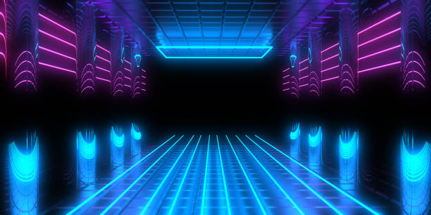 istock 3D abstract background with neon lights. neon tunnel  .space construction . .3d illustration 1390630068