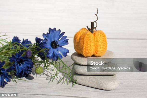 Knitted Orange Pumpkin Skeins Of Wool Colored Yarn Handmade Stock Photo - Download Image Now